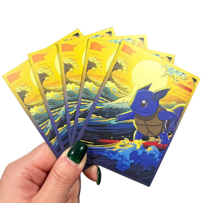 60PCS Standard Card Sleeves 66x91mm — Tortoise Great Wave Design Protectors for TCG, MTG, Pokémon