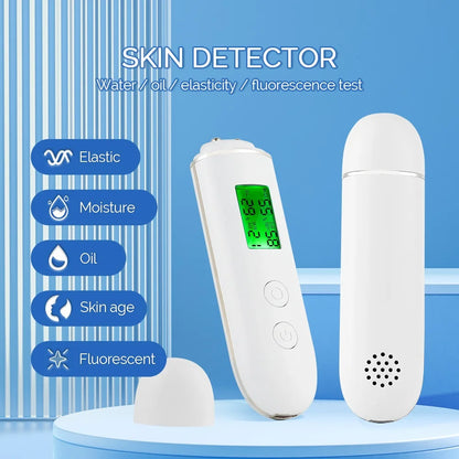 Skin Tester Analyzer - Moisture, Oil Content, Elasticity, and Age Test Meter with Fluorescent Agent Detector