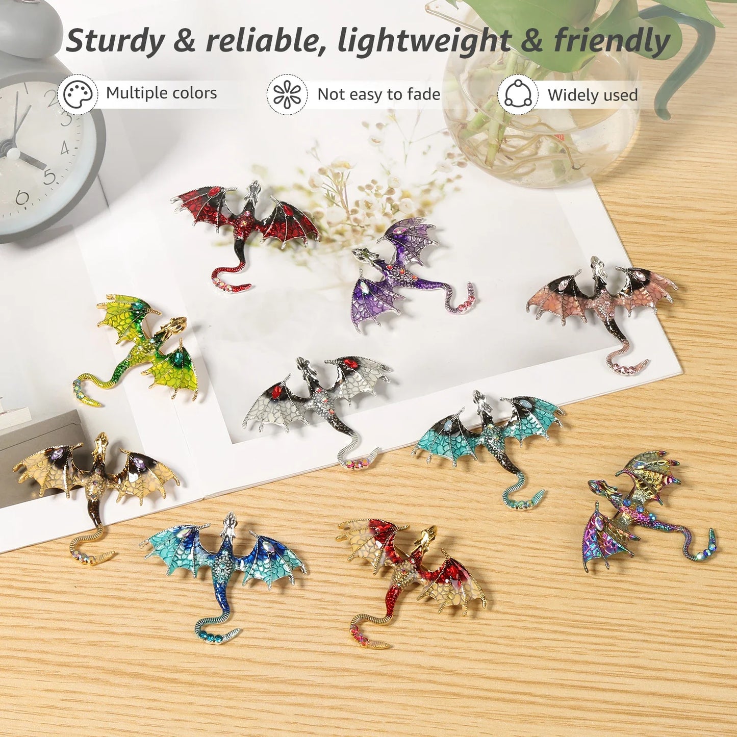 10-Piece Flying Dragon Enamel Brooch Set - Vintage Alloy Dragon Pins for Jewelry & Necklaces