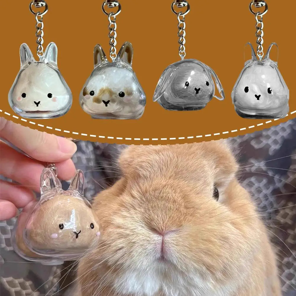 Cute Rabbit-Shaped Transparent Fur Storage Box — Hair & Pet Fur Keychain Capsule