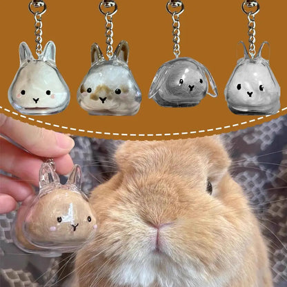 Cute Rabbit-Shaped Transparent Fur Storage Box — Hair & Pet Fur Keychain Capsule