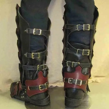 Medieval LARP PU Leather Leg Armor – Gothic Greaves & Gaiters, Viking Knight Cosplay Boot Covers for Men