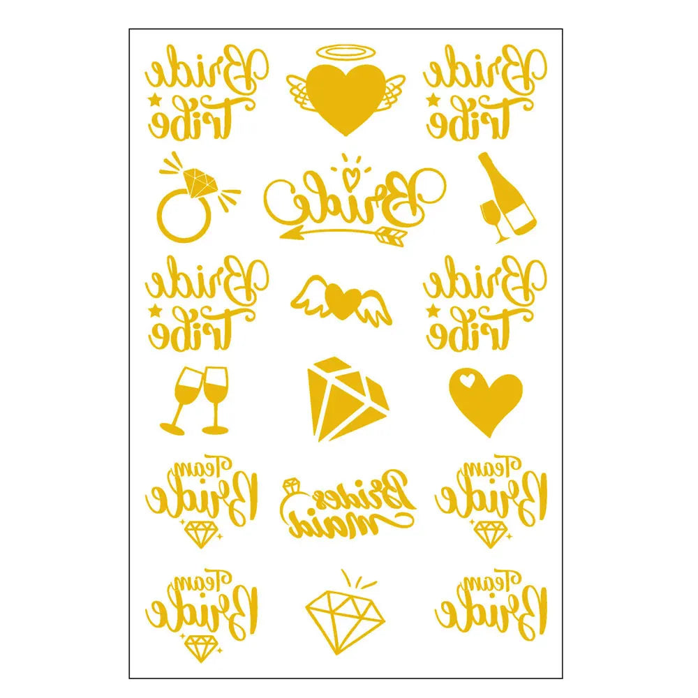 Waterproof Gold Foil Temporary Tattoo Stickers – Crown & Ring Bridal Party Body Art Decals