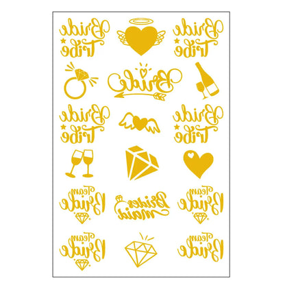 Waterproof Gold Foil Temporary Tattoo Stickers – Crown & Ring Bridal Party Body Art Decals