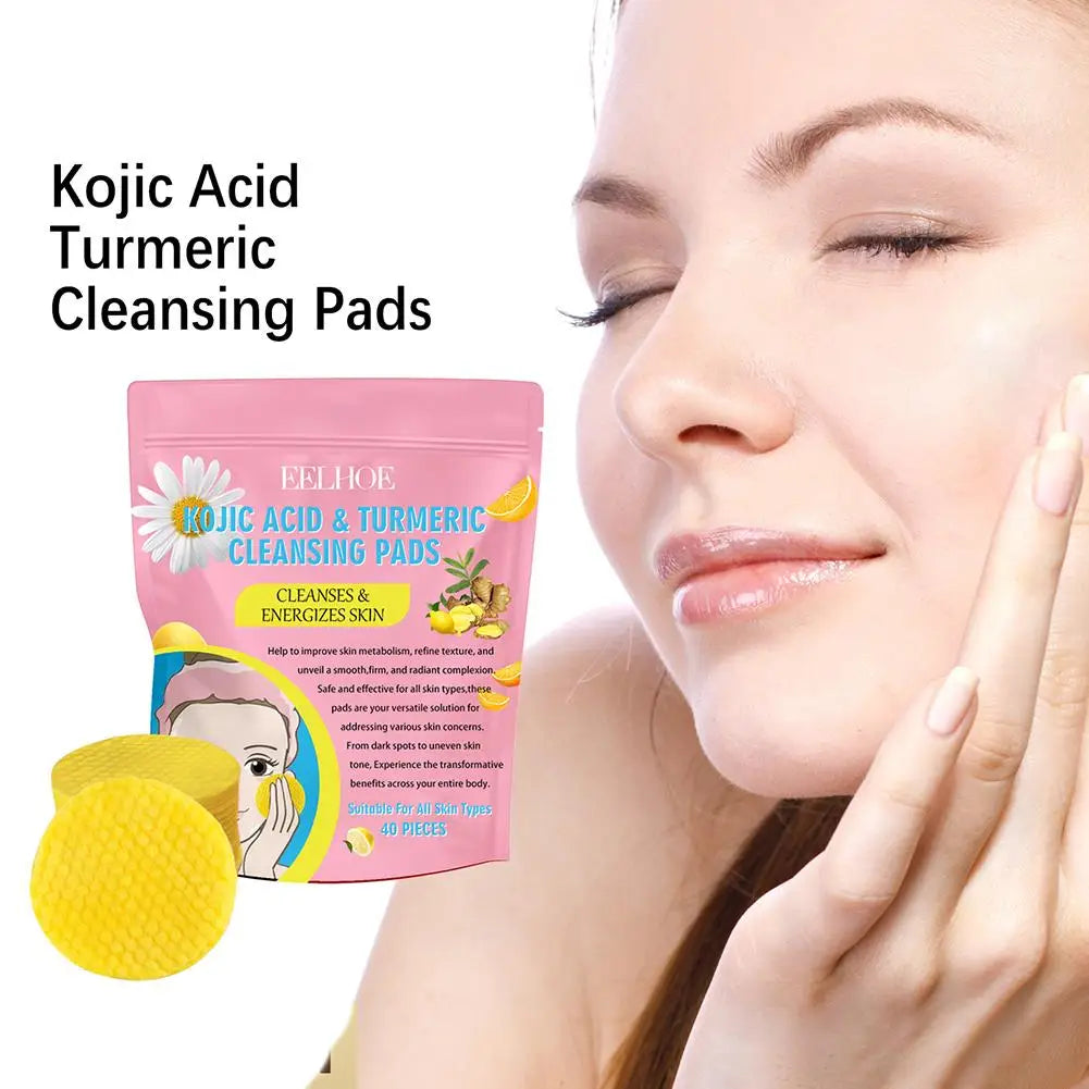 40/50pcs Turmeric & Kojic Acid Exfoliating Cleansing Pads – Facial Sponges for Daily Skin Care & Deep Cleansing