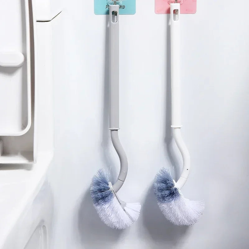 S Shaped Toilet Brush - Wall Mounted 360° Bathroom Cleaning Brush with Long Handle Soft Bristles