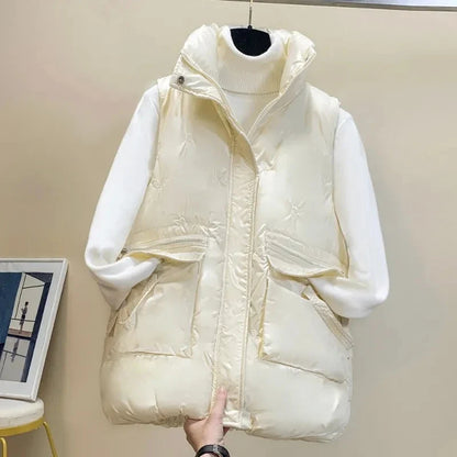 Women's Sleeveless Puffer Vest - Short Bright-Finish Winter Down Cotton Waistcoat Jacket