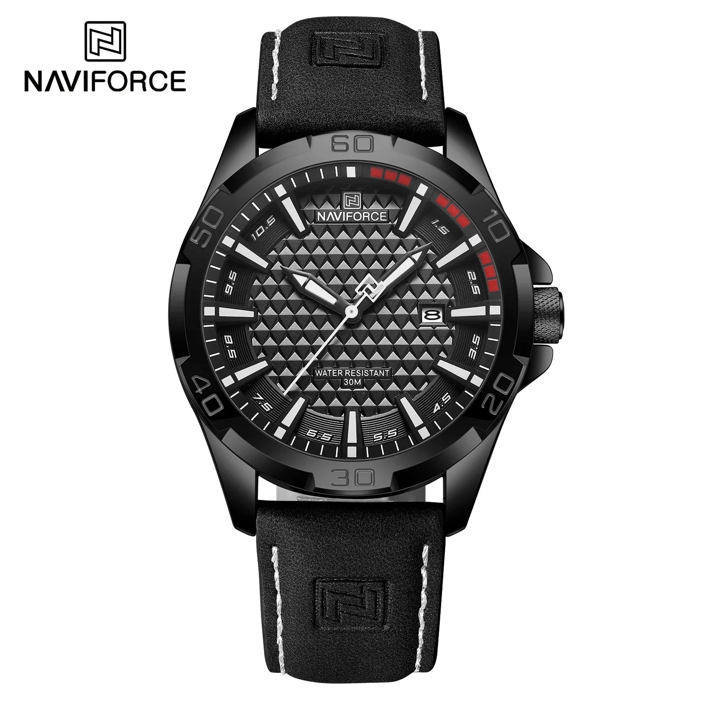 NAVIFORCE Men's Quartz Watch — Fashion Leather Strap Sport Waterproof Wristwatch with Calendar