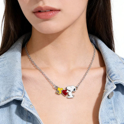 Snoopy Zircon Pendant Necklace - Trendy Oil Drop Sweater Chain Jewelry for Couples & Best Friends