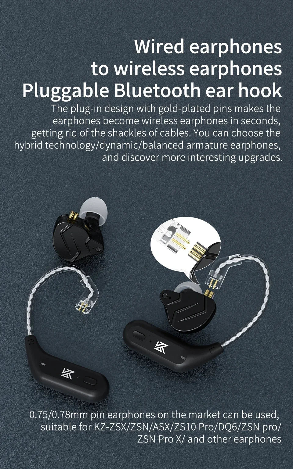 KZ AZ09 HD Bluetooth Earphones – Wireless HIFI Ear Hook Headset with Charging Case, Compatible with KZ EDXPRO ZSNPRO ZS10PRO