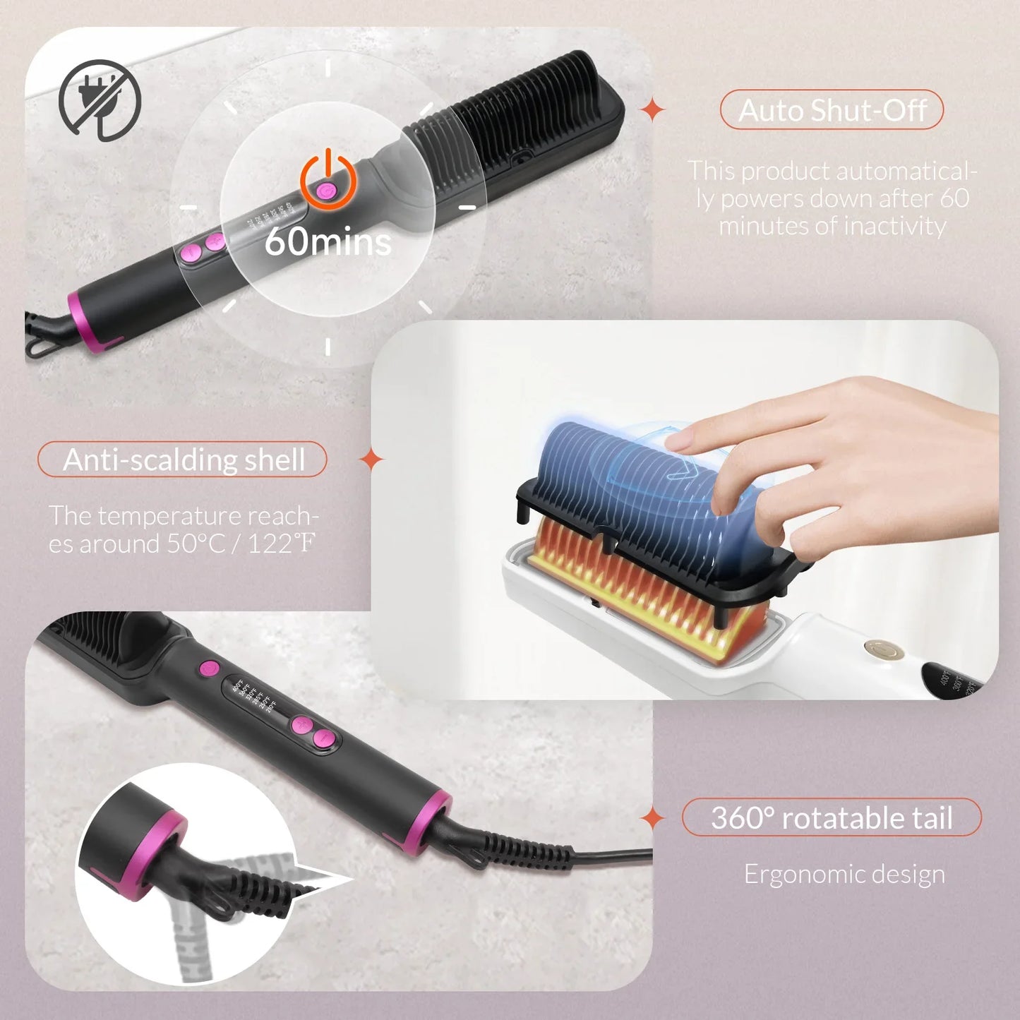 OUDIM Hair Straightener Brush – Ionic Flat Iron with 6 Temperature Settings, Anti-Scald Hair Styling Tool for Women