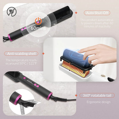 OUDIM Hair Straightener Brush – Ionic Flat Iron with 6 Temperature Settings, Anti-Scald Hair Styling Tool for Women