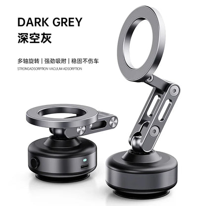 Magnetic Vacuum Adsorption Car Mount – Foldable 360° Rotating Aluminum Alloy Phone Holder for Smartphones