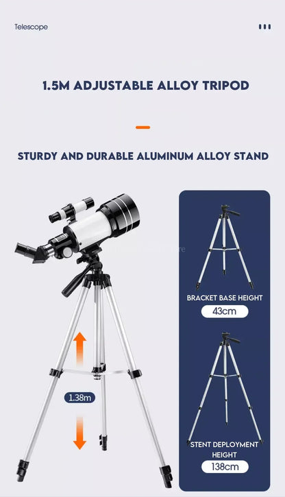 150X Astronomical Telescope – 70mm Refractor Portable Travel Scope with Phone Adapter & Wireless Remote