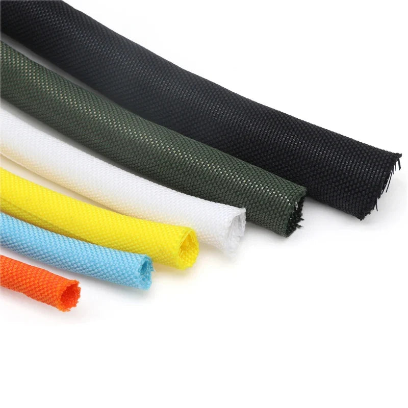 Self Closing PET Braided Cable Sleeve - 1/2/5M Expandable Insulated Wire Wrap Protector and Cable Organizer
