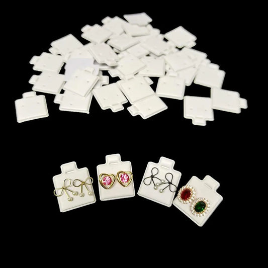 100PCS White Earring Cards with Puff Pad – Ear Studs Display Holder Tray Inserts Jewelry Organizer Wholesale