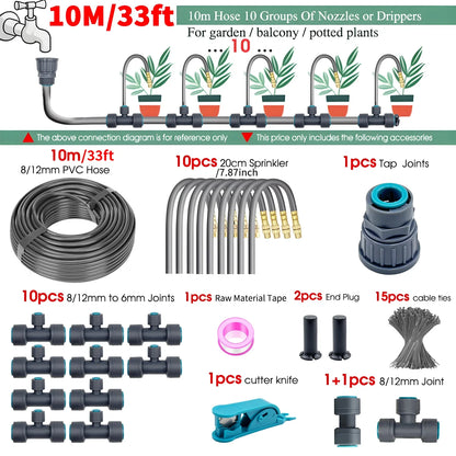 Adjustable Brass Fogging Spray Kit – 3/8" Flexible PE Hose Quick Connect Cooling & Dusting Garden Watering System
