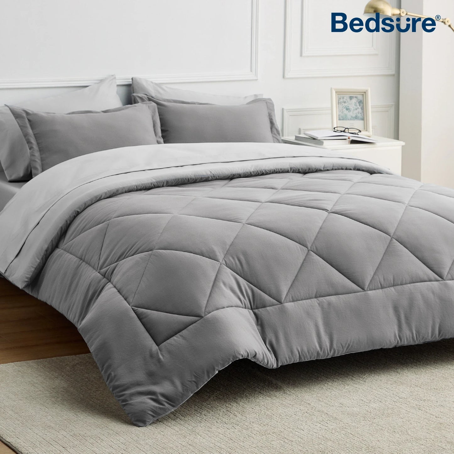 Bedsure Reversible Comforter Set – Queen Bed-in-a-Bag with Sheets & Pillowcases, Twin to King Size
