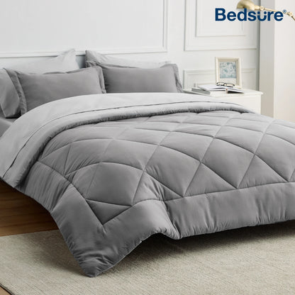 Bedsure Reversible Comforter Set – Queen Bed-in-a-Bag with Sheets & Pillowcases, Twin to King Size