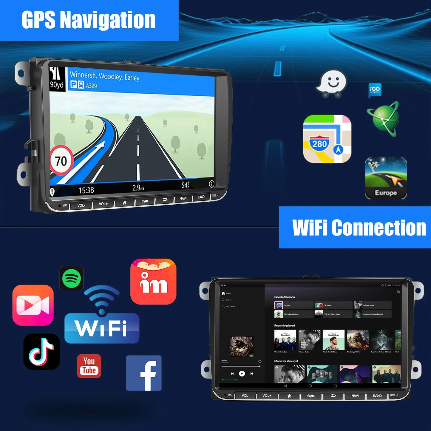 9" Android 15 Car Stereo - 6GB+128GB Wireless CarPlay GPS WiFi Bluetooth FM for VW