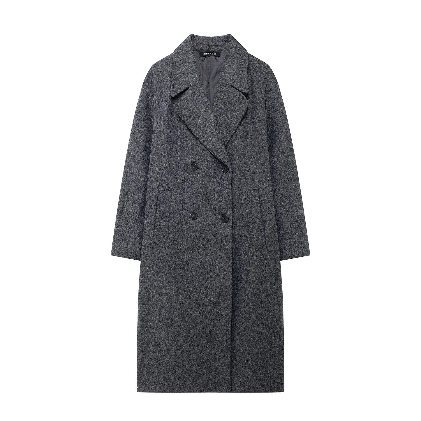 TRAFZA 2024 Women’s Autumn Loose Coat – Lapel Double-Breasted Long Sleeve Trench Jacket, Winter Warm Vintage Outerwear