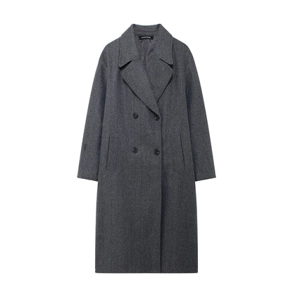TRAFZA 2024 Women’s Autumn Loose Coat – Lapel Double-Breasted Long Sleeve Trench Jacket, Winter Warm Vintage Outerwear