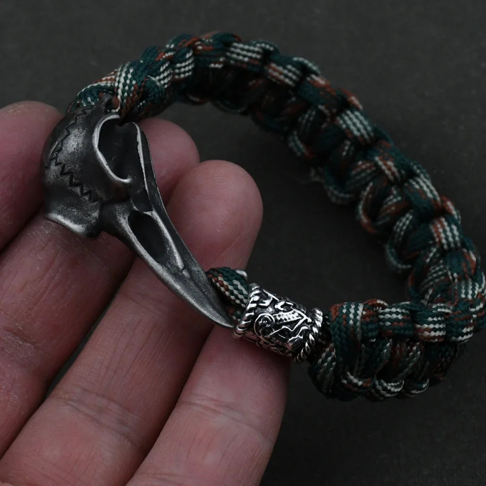 Odin Crow Skeleton Viking Bracelet - Norse Rune Bead Paracord Rope Valknut Eagle Pendant Amulet Jewelry Gift