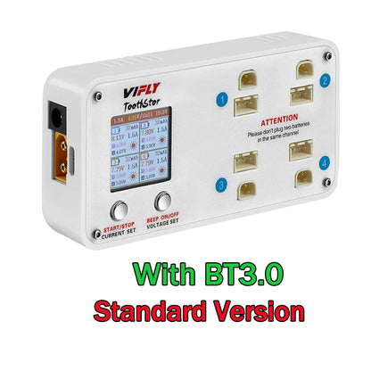 VIFLY ToothStor 4-Port 2S Balance Charger – LCD Display with Storage Mode for LiHV/LiPo RC FPV Racing Drone Batteries