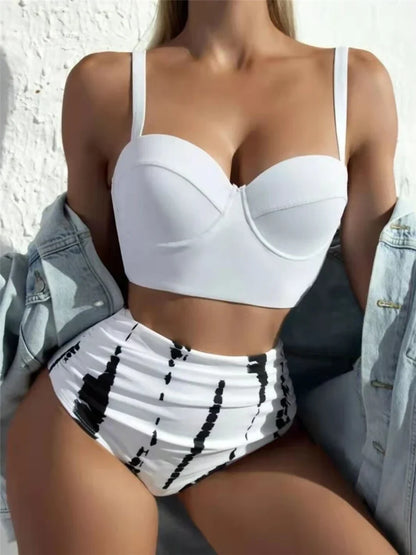 Women’s Butterfly Print Push Up Bikini Set - High Waist Padded Swimsuit for Summer Beachwear