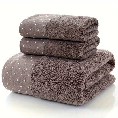 3-Piece Cotton Towel Set – 2 Hand Face Towels 35x75cm + 1 Bath Towel 70x140cm Soft Washcloth Gift Set