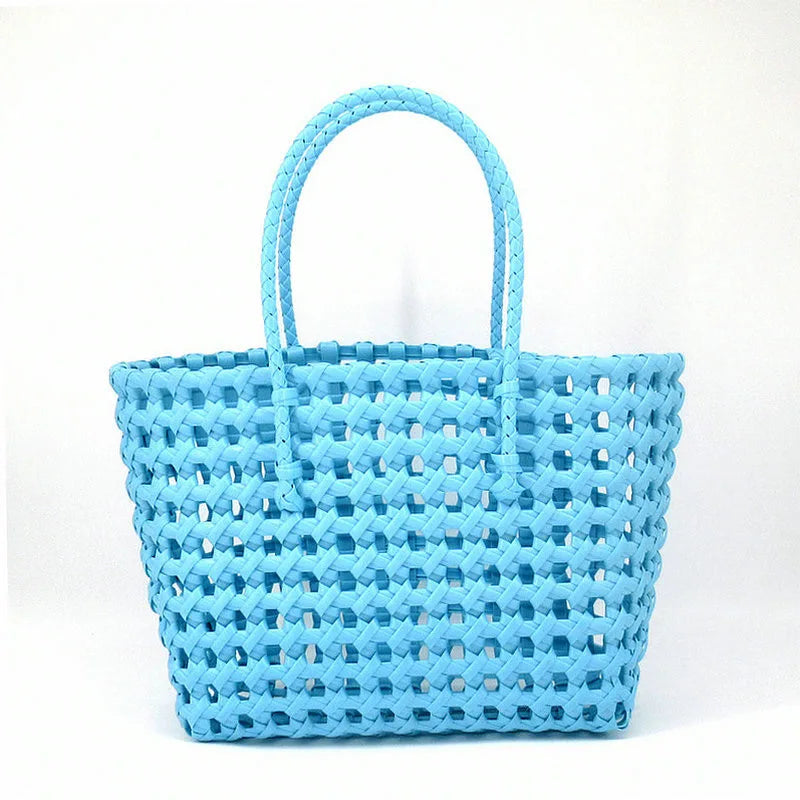 Hylhexyr Handheld Woven Shoulder Bag – PVC Tote for Vegetables, Beach, Picnic & Vacation, Women’s Handbag