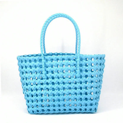 Hylhexyr Handheld Woven Shoulder Bag – PVC Tote for Vegetables, Beach, Picnic & Vacation, Women’s Handbag