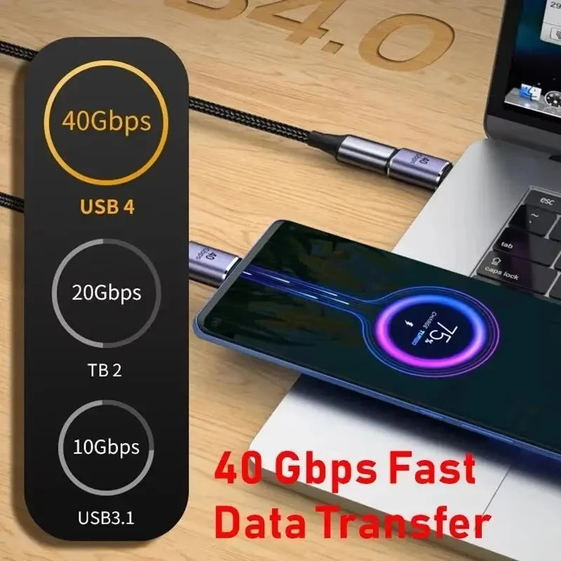 USB4.0 40Gbps 90° Type-C Adapter – 100W Fast Charging & Data Converter for MacBook 8K60Hz