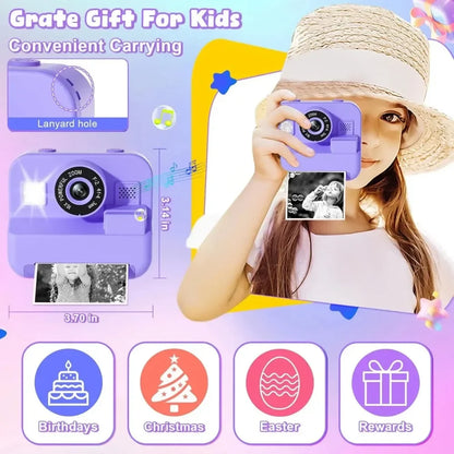 Children's Mini Digital Camera – Thermal Printing, Image Stabilization & 32GB Card Included