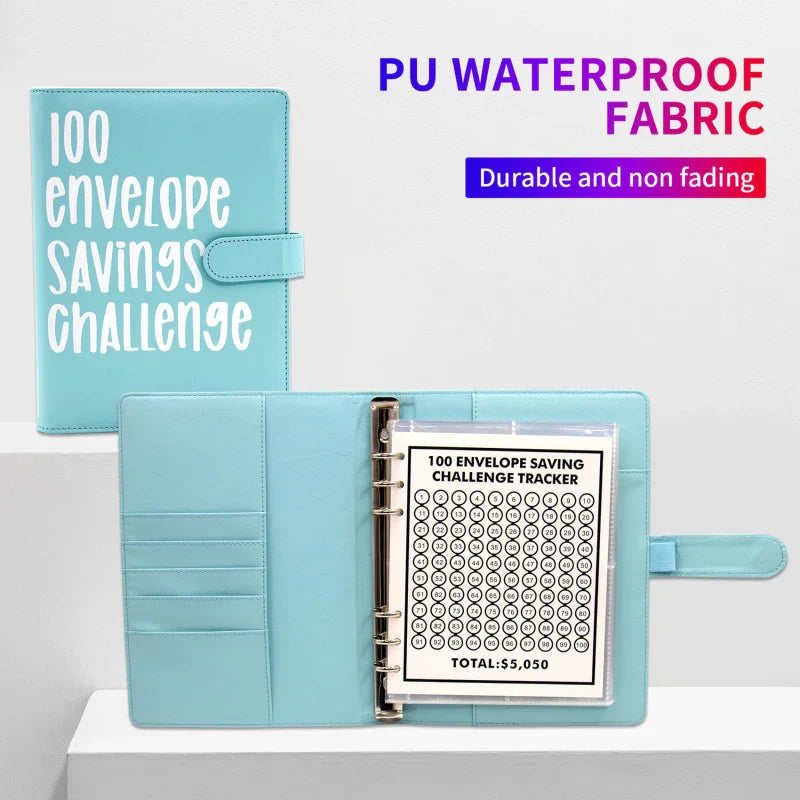100 Day Couple's Challenge Journal – PU Leather Loose-Leaf Savings Book with Magnetic Buckle, Save & Make Money Notebook