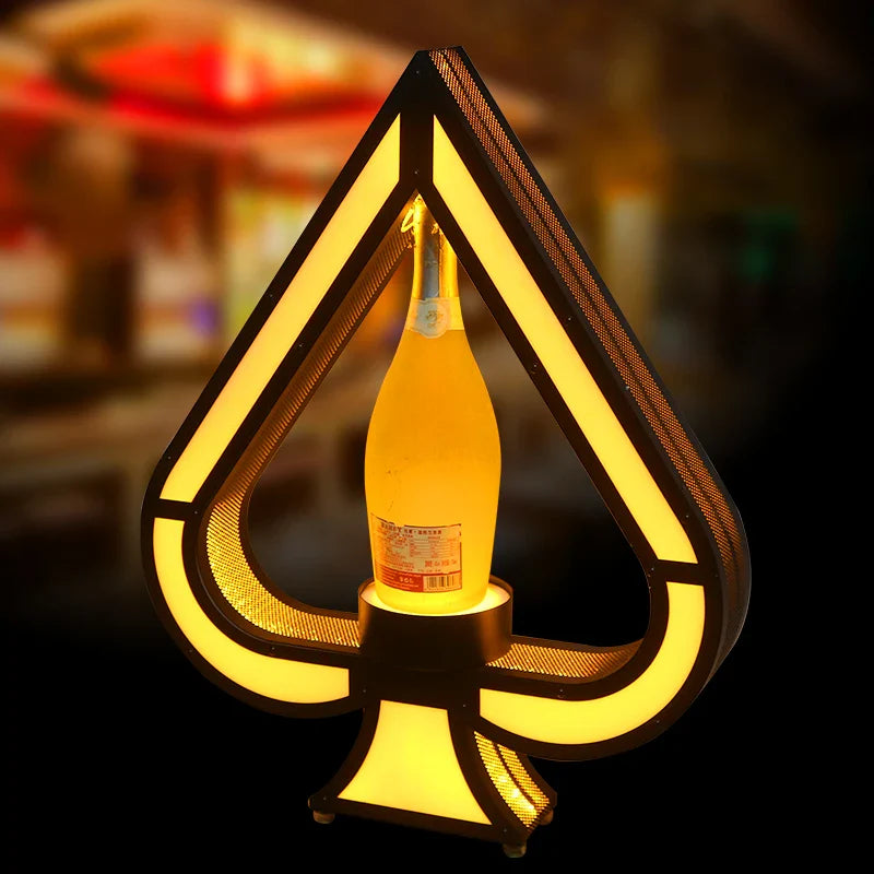 Luminous Spade A Champagne Bottle Display Stand – Rechargeable Wrought Iron VIP Bar Display Base