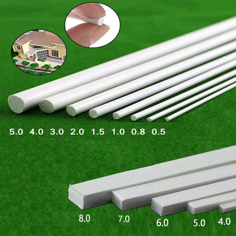 ABS White Plastic Rods – Round & Square Sticks for Architecture Model Making, DIY Craft & Cutting Supplies