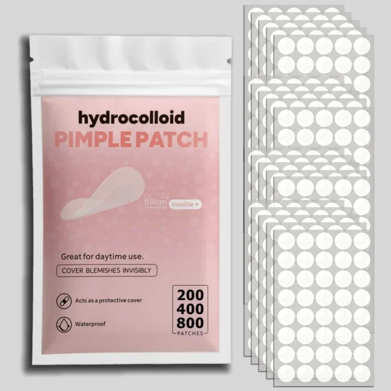 Invisible Clear Pimple Patch Set 200/400/800pcs – Hydrocolloid Acne Stickers for Deep Cleansing, Mixed Sizes, Skin-Friendly Treatment