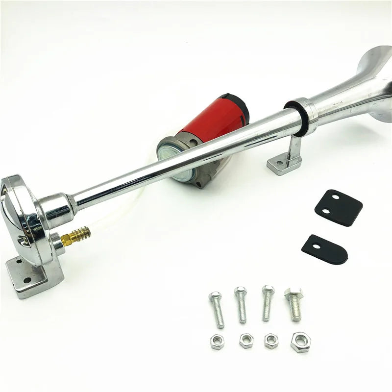 Universal 17-Inch Single Trumpet Air Horn Kit – 12V Compressor, 150dB Super Loud Car/Truck/Boat/Motorcycle Horn with Air Hose