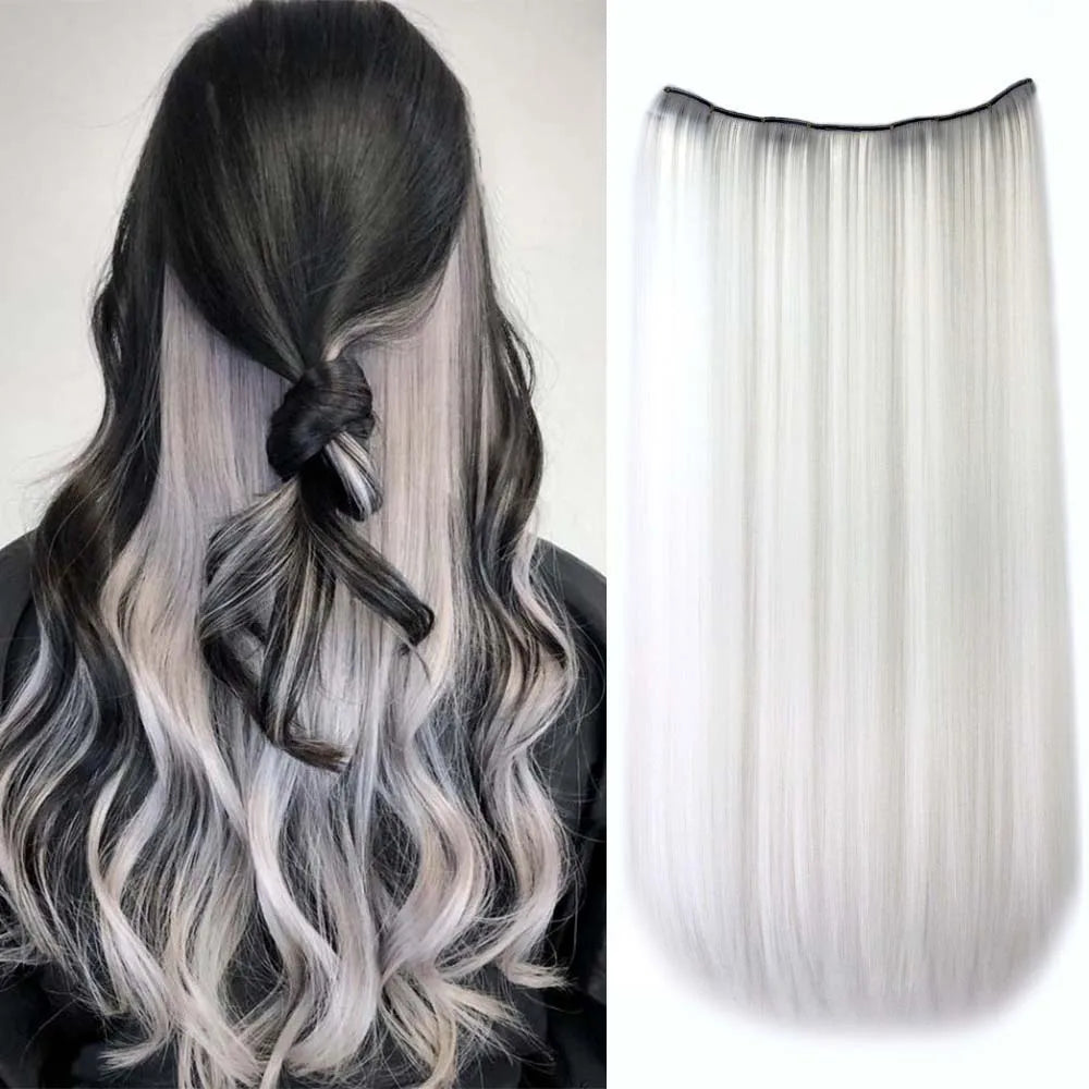 22-Inch Colorful Straight Clip-In Hair Extensions - Long Heat-Resistant Synthetic Hairpiece for Women