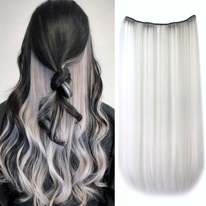 22-Inch Colorful Straight Clip-In Hair Extensions - Long Heat-Resistant Synthetic Hairpiece for Women