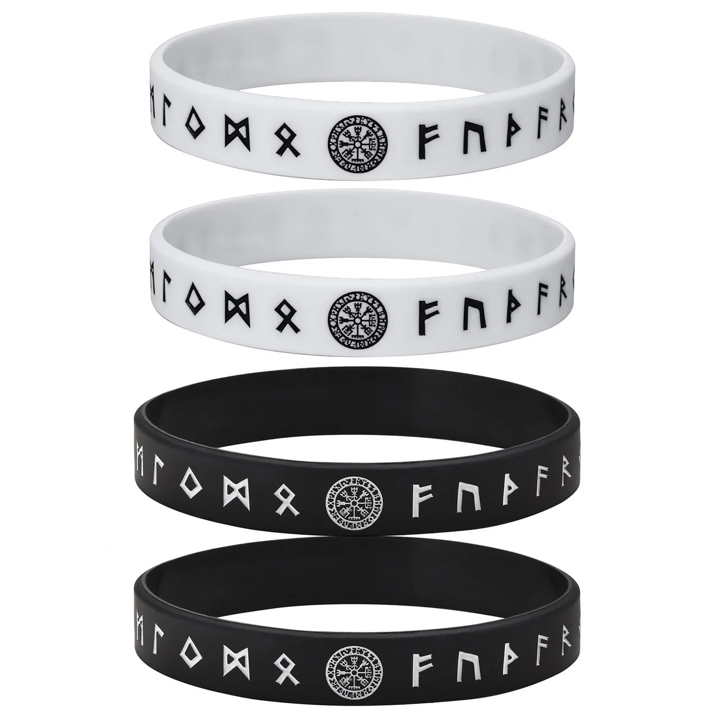 Vnox 12mm Silicone Bracelet for Men - Soft Rubber Viking Compass Rune Amulet Wristband Set