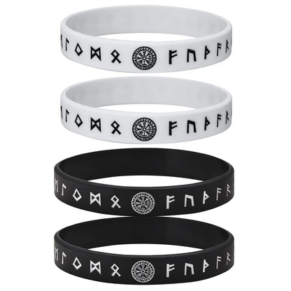 Vnox 12mm Silicone Bracelet for Men - Soft Rubber Viking Compass Rune Amulet Wristband Set