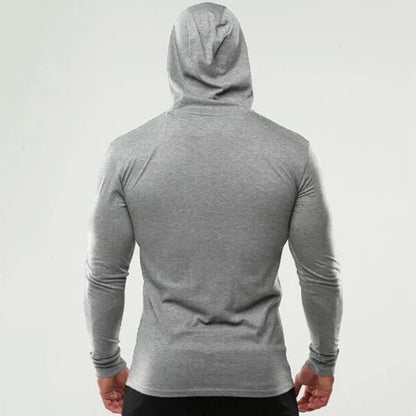 Men’s Slim Fit Gym Hoodie Long Sleeve – Breathable Cotton Fitness & Bodybuilding Sports T-Shirt