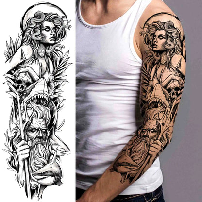 Full Arm Temporary Tattoo Sleeve - Realistic Warrior Lion Tiger Flower & Maori Design Fake Tattoos