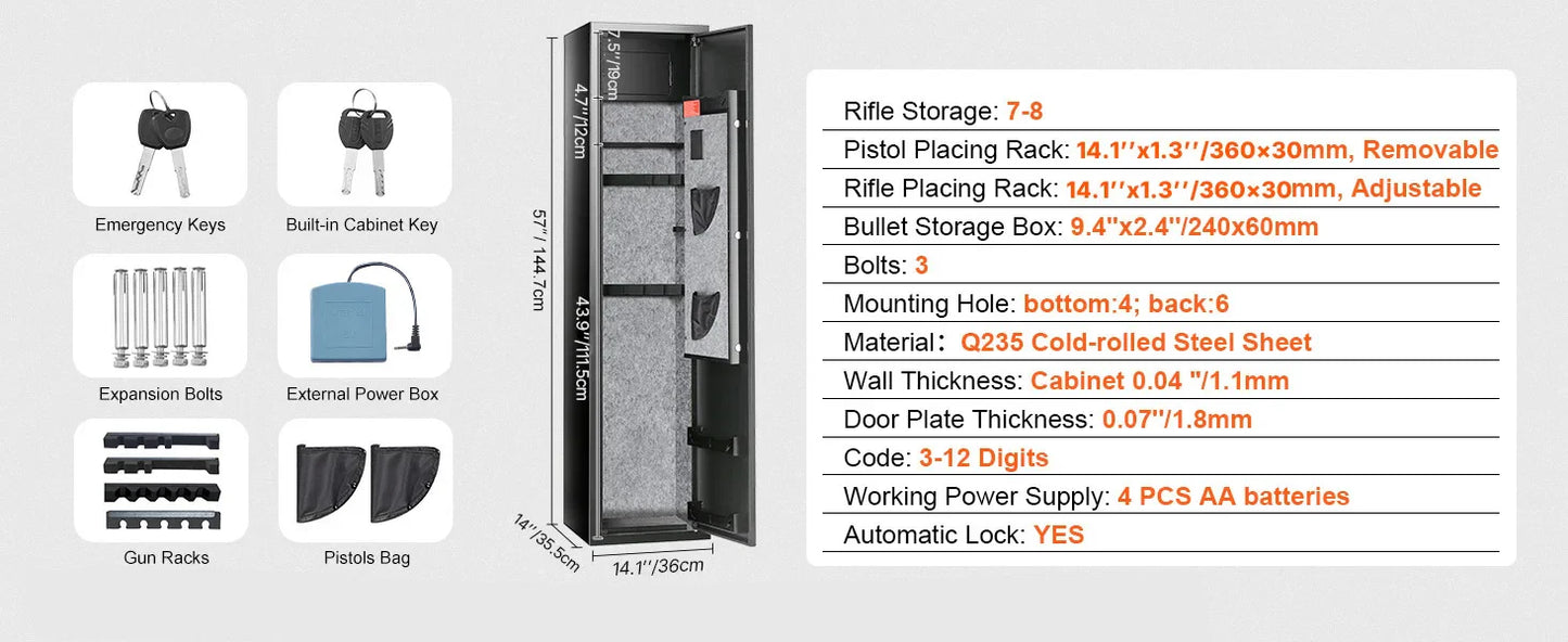 SucceBuy 3-8 Gun Safe – Digital Keypad Lock Cabinet with Removable Shelf for Rifles & Pistols