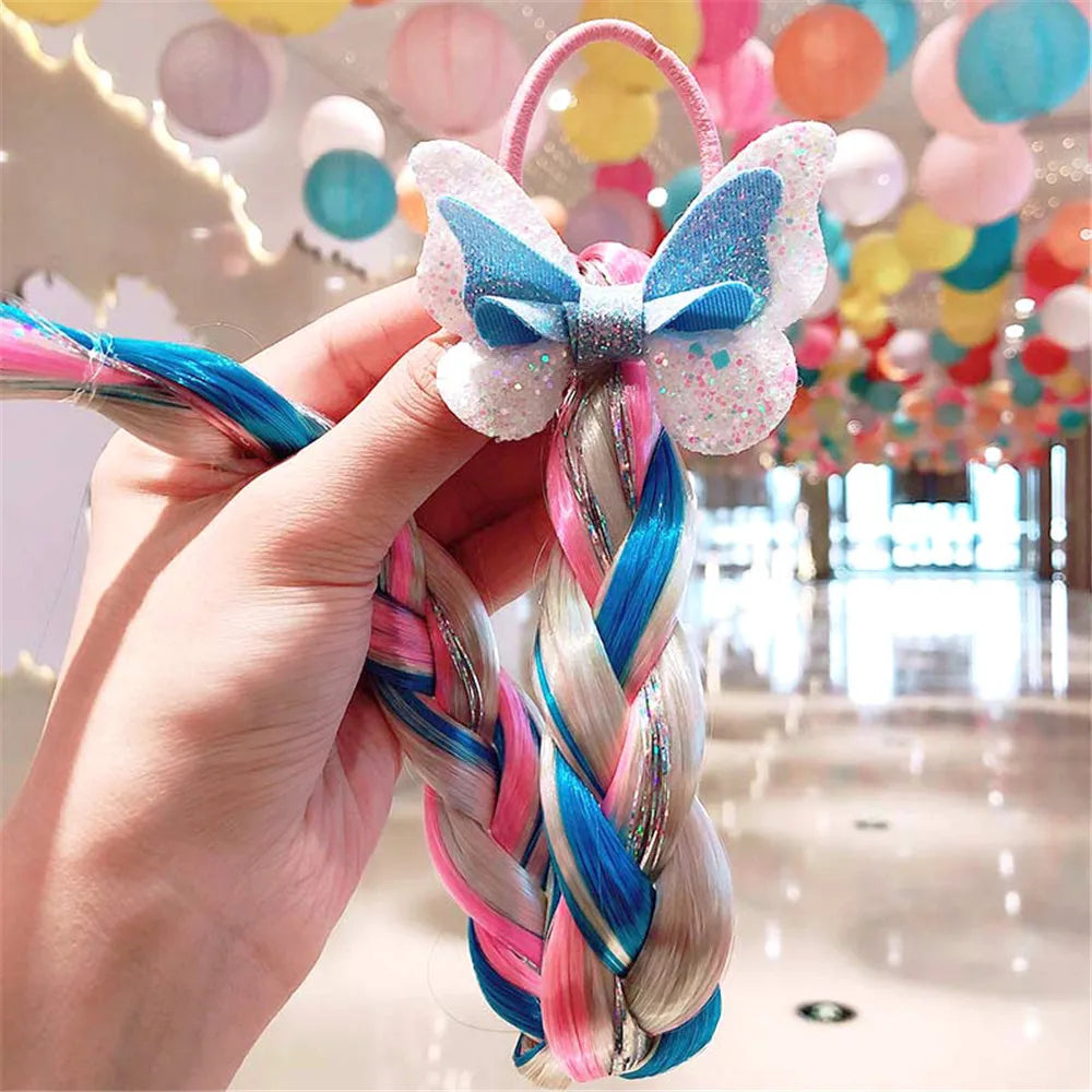 Girls Rainbow Hair Bow & Tie Set – Princess Snowflake Elastic Hair Accessories for Toddlers, No-Damage Braids