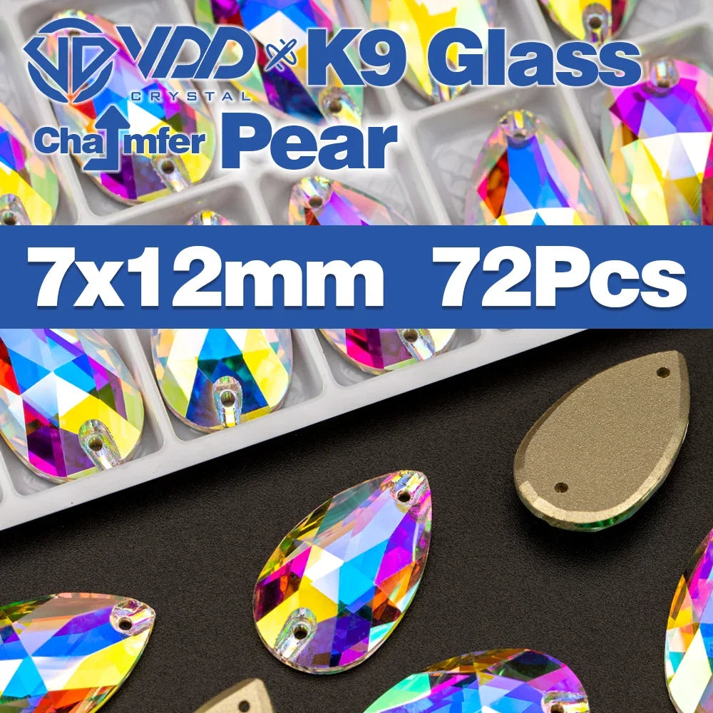 AAAAA K9 Glass Sew-On Rhinestones - AB Crystal Flatback Stones for Wedding Dress & Clothing Accessories