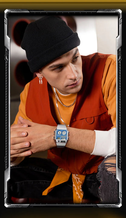 SANDA 3192 Men’s LED Square Watch — Youth Casual Multi-Function Stopwatch Thermometer Chronograph