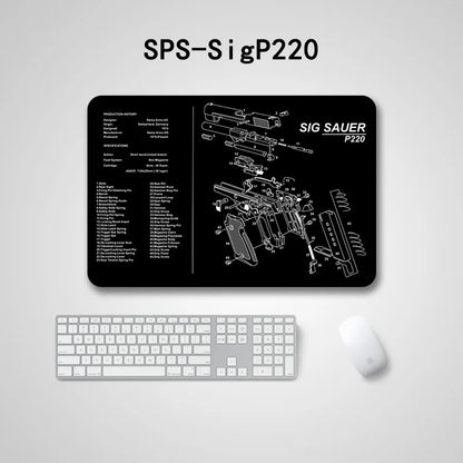 Gun Cleaning Mat with Parts Diagram & Instructions – Armorers Bench Mat, Mouse Pad, Repair & Build Tool for Glock 17, Beretta M9, 1911